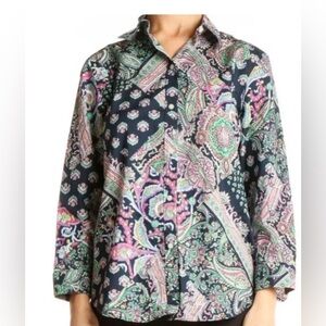 Lauren Ralph Lauren Womens 2X Non-Iron Button-Down Cotton Shirt Paisley Print